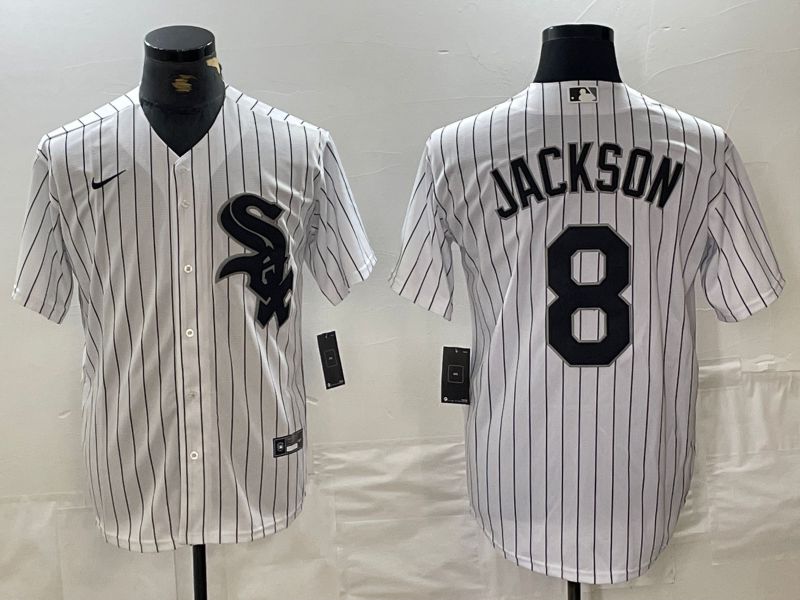 Men Chicago White Sox 8 Jackson White stripe Nike Game 2024 MLB Jersey style 1